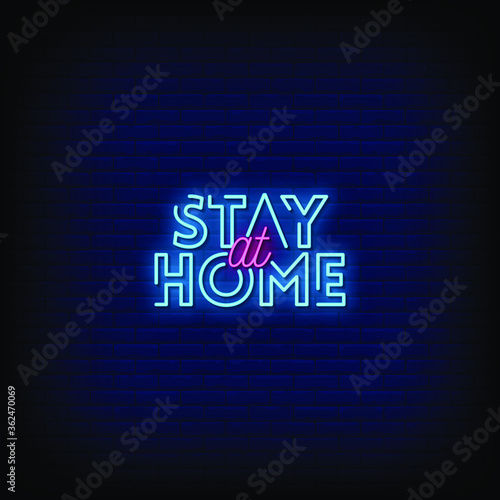 Stay At Home Neon Signs Style Text vector