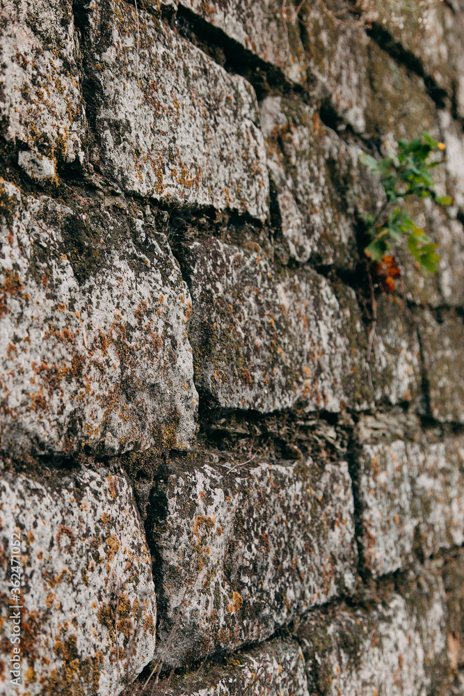 An old stone medieval wall, a natural background, a replica of the cosmos.