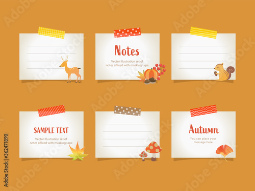 メモ, 紙, 秋, フレーム, テープ, イラスト, ベクター, ノート, デザイン, セット