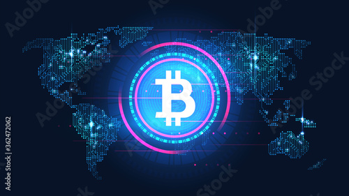 Bit coin blockchain technology with global connection concept suitable for financial investment or crypto currency trends business idea and all art work design - Vector