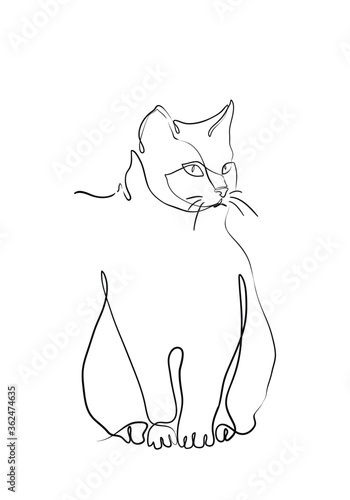 One line drawing of the cat in modern minimalistic style, line illustration