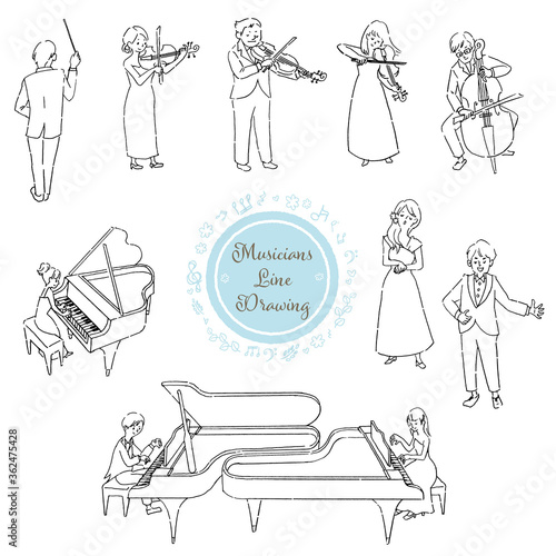Illustration set of string quartet and pianists