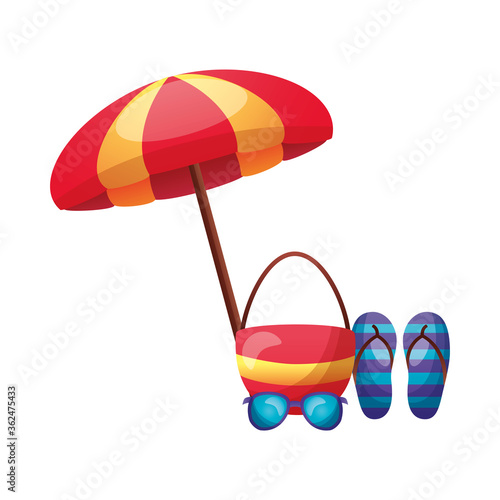 umbrella bucket and sandals vector design