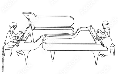 2 pianos line drawing
