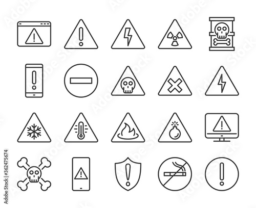 Warning icons. Warnings line icon set. Vector illustration. Editable stroke.