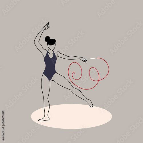 rhythmic gymnastics, woman with a ribbon, beautiful gymnast