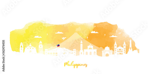 Philippines Travel postcard, poster, tour advertising of world famous landmarks. Vectors illustrations