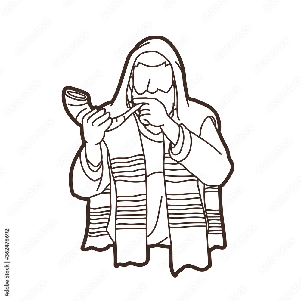 Jewish blowing the Shofar horn cartoon graphic vector. Jewish blowing the Shofar horn cartoon graphic vector.