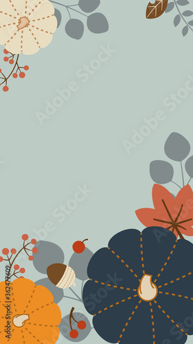 Vertical Rectangle Banner Design for Autumn/Fall with Pumpkins, Nuts, Acorns, Leaves, and Berries