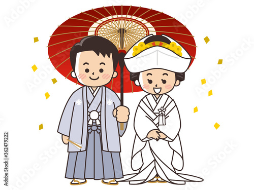 和装の新郎新婦　紋付袴　白無垢　結婚式