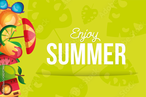 summer icon set at right side vector design