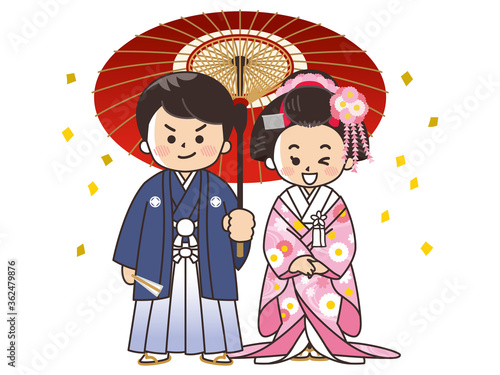 和装の新郎新婦　紋付袴　色打掛　結婚式