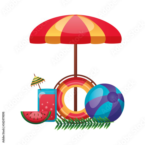 umbrella float juice watermelon and ball vector design