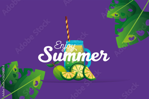 lemons with juice and leaves vector design