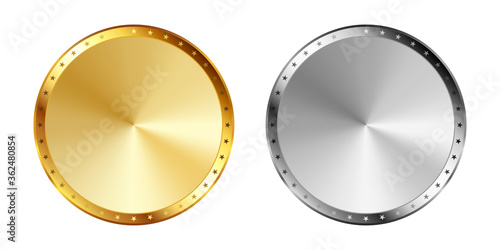 空白 文字なし 金と銀のラベルセット Gold and silver label set. Luxury label. Gold and silver badge.