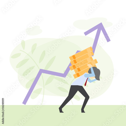 Businessmen and investors Work hard to raise money. Carry money on the back to make the company Having good financial results and successful investment