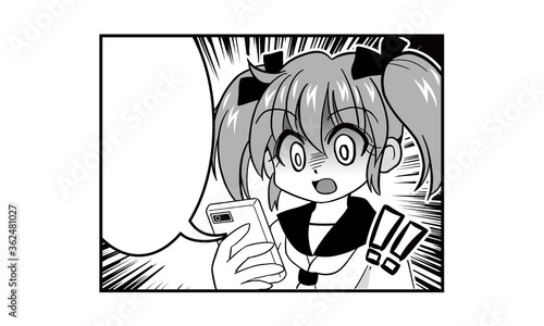 スマートフォンを使っているツインテールでセーラー服の女の子のマンガ