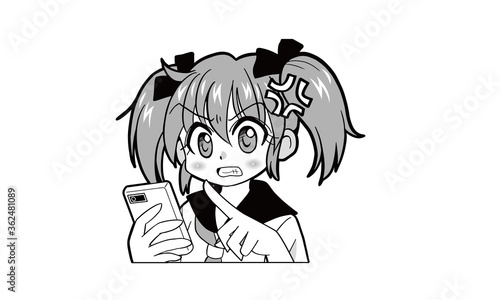 スマートフォンを使っているツインテールでセーラー服の女の子のマンガ