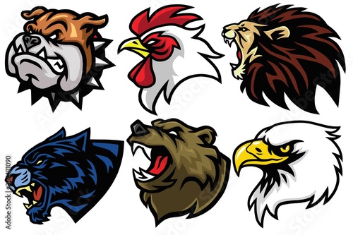 Wild Animals Head Set. Lion, Bear, Eagle, Jaguar, Rooster, Bulldog Vector Esport Mascot Logo Design Icon Avatar Illustration