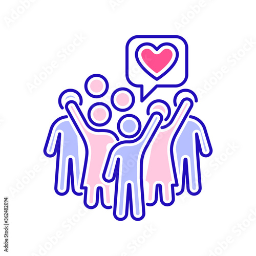 Group of volunteers color line icon. Non profit community. Charity, humanitarian aid concept. Outline pictogram for web page, mobile app, promo.