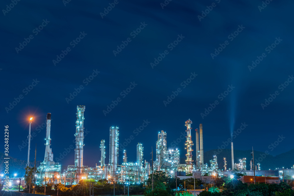Plant oil and gas refinery industry at night