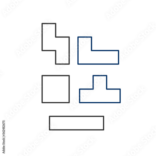 Outline tetris bricks or shapes. Stock vector illustration isolated on white background.