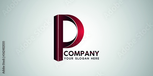 P 3d letter stylish logo design initial brand company.