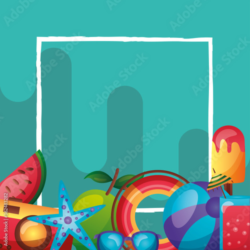 summer icon set at down side vector design