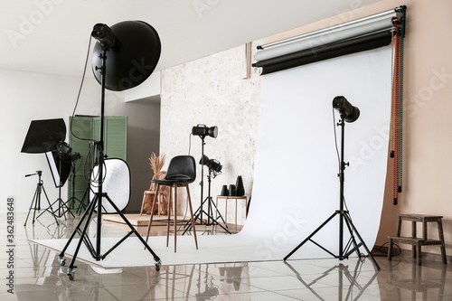 Photos Interior of photo studio with modern equipment