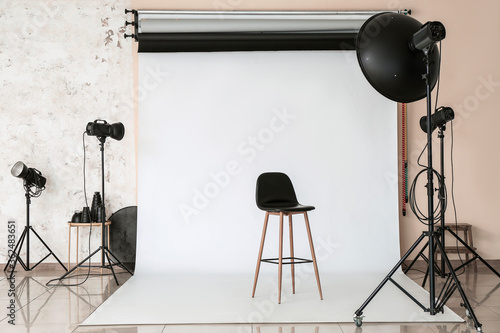 Interior of photo studio with modern equipment