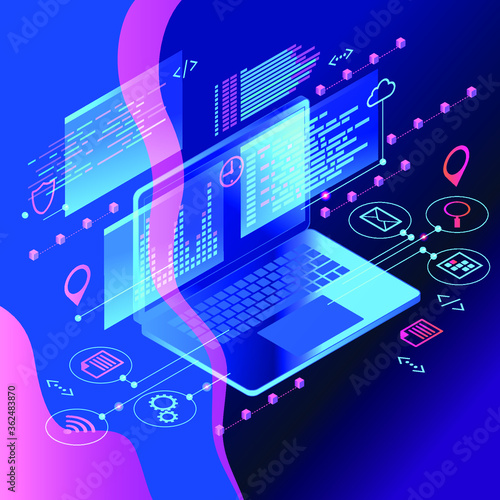 Programming web banner. Best programming languages. Technology process of Software development