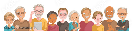 People vocation of different professions. Elderly group. Emotions, feelings be smile, Laugh face of the elderly.