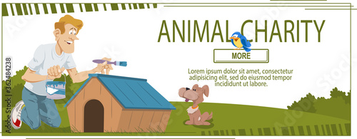 Man paints kennel in animal shelter. Concept for website.