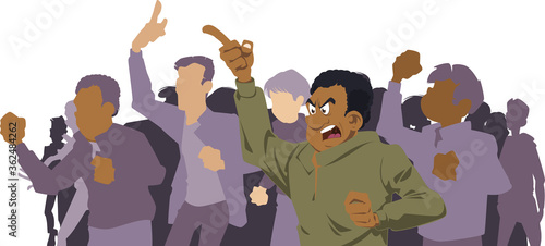 Protesting people. Riots in street. Stock illustration