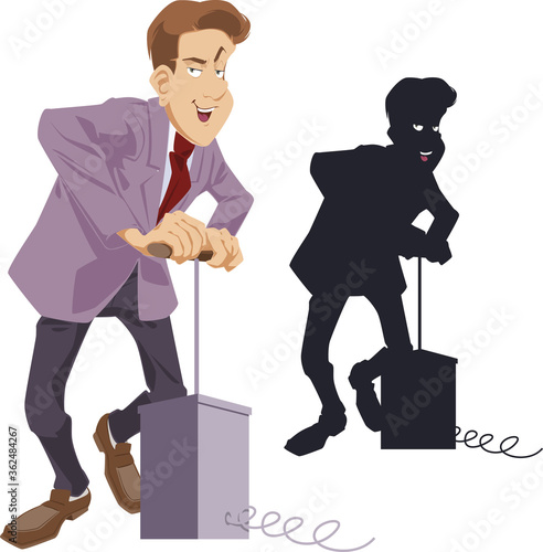 Funny Businessman with detonator. Stock illustration