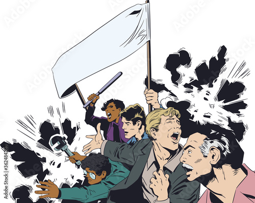 Protesting people. Riots in street. Stock illustration