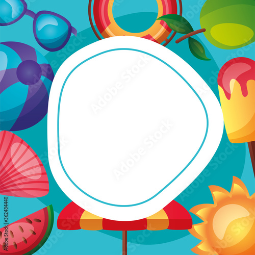 summer icon set around circle vector design