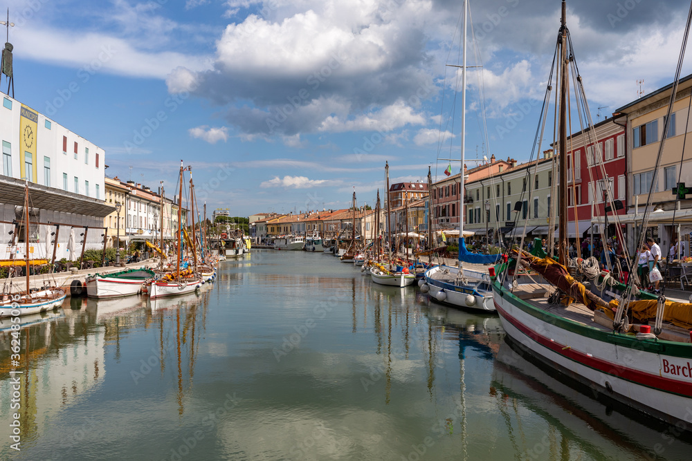  The port canal designed by Leonardo da Vinci and old town of Cesenatico on the Adriatic sea coast