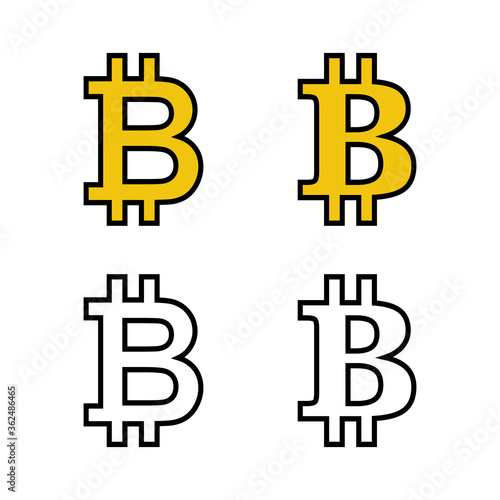 Set of Bitcoin sign icons. Crypto currency symbol. Blockchain. Cryptocurrency