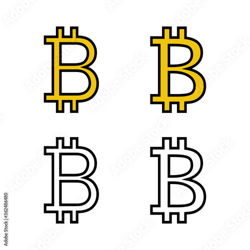 Set of Bitcoin sign icons. Crypto currency symbol. Blockchain. Cryptocurrency