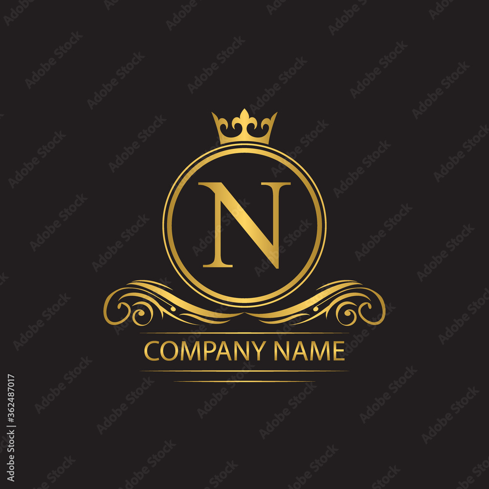 Golden letter N template logo Luxury letter with crown. Monogram alphabet . Beautiful royal initials letter. Golden letter N template logo Luxury letter with crown. Monogram alphabet . Beautiful royal initials letter.