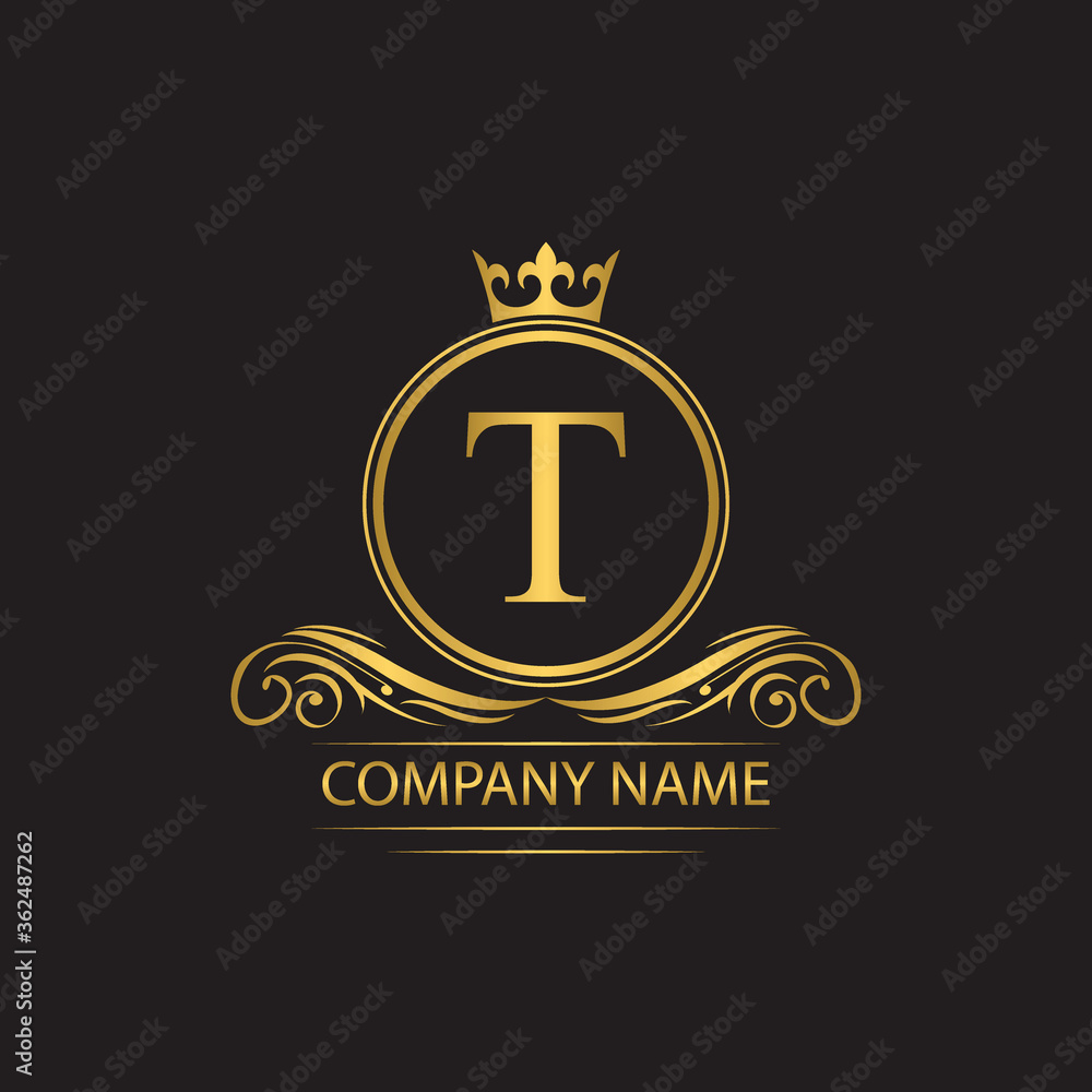Golden letter T template logo Luxury letter with crown. Monogram alphabet . Beautiful royal initials letter. Golden letter T template logo Luxury letter with crown. Monogram alphabet . Beautiful royal initials letter.