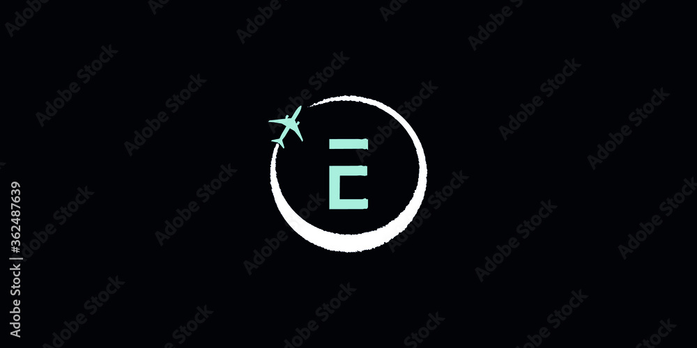 E letter in a smoke circle of Airplane travel logo design E letter in a smoke circle of Airplane travel logo design