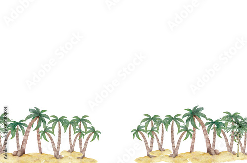 Exotic tropical palm tree. Frame border background. Summer illustration. Watercolor style