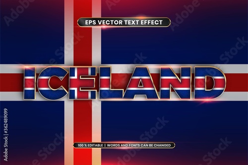 Editable text effect - Iceland with its national country flag