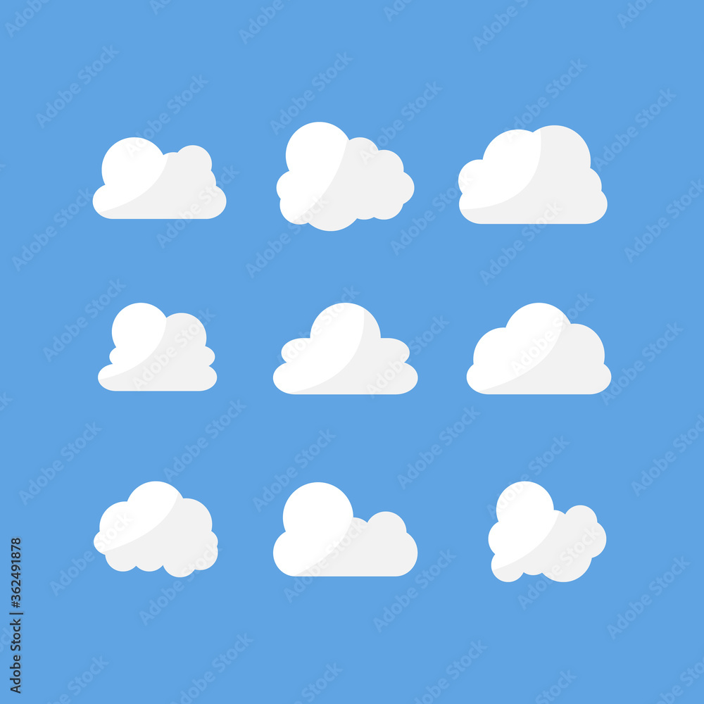 White cloud icon design set flat illustration style for design element background White cloud icon design set flat illustration style for design element background