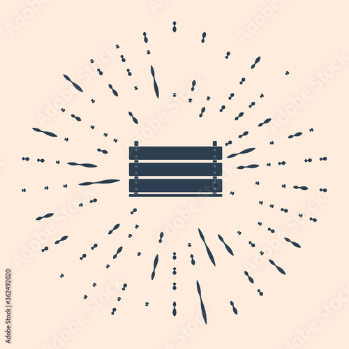Black Wooden box icon isolated on beige background. Grocery basket, storehouse crate. Empty wooden container for vegetables, products. Abstract circle random dots. Vector Illustration