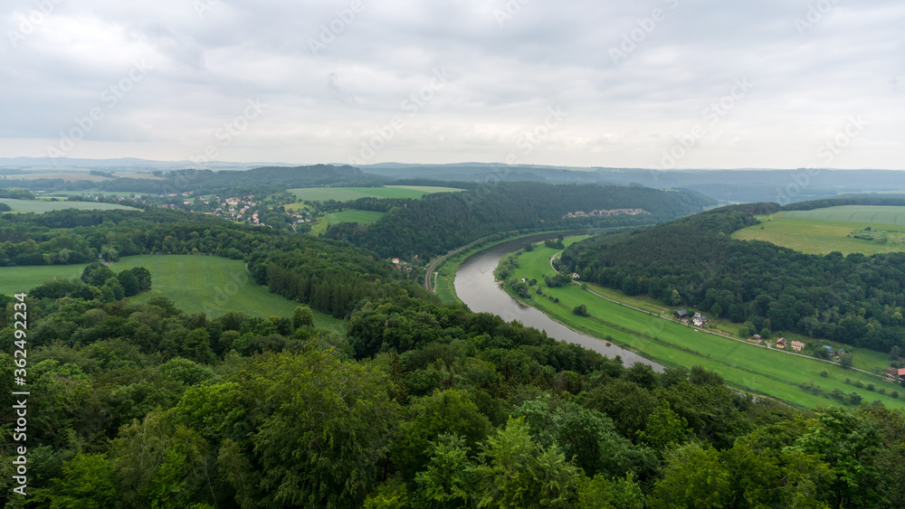 View at the Elbe River from the Königstein Fortress in the Saxon Switzerland