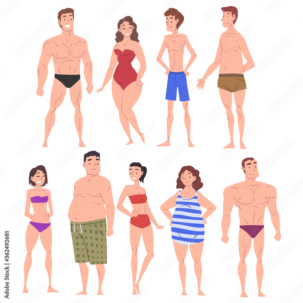 Male and Female Body Types Set, People with Different Human Body