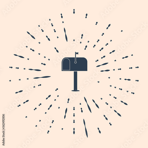 Black Mail box icon isolated on beige background. Mailbox icon. Mail postbox on pole with flag. Abstract circle random dots. Vector Illustration